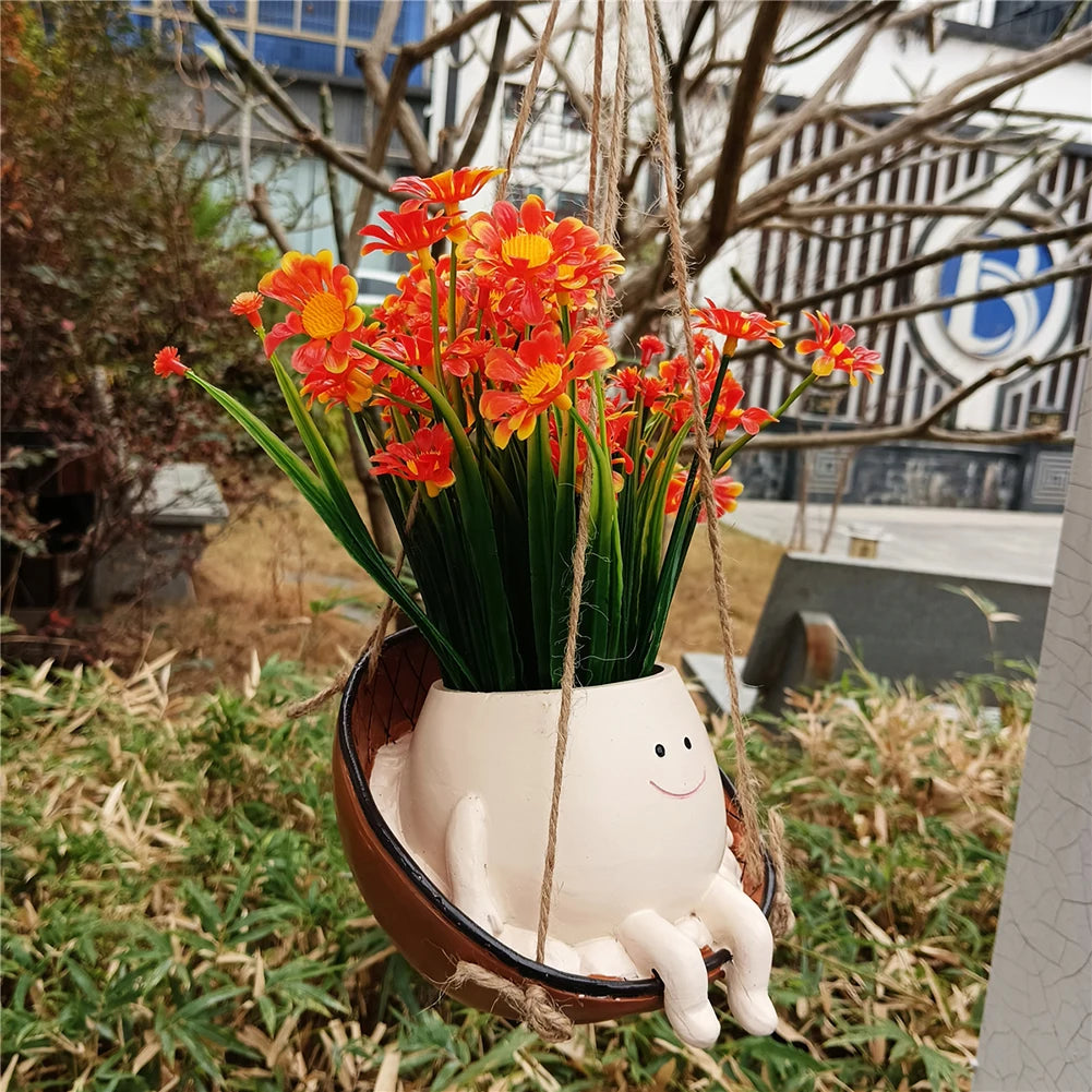 Flower Pot Wall Planter Pot Creative Swing Face Resin Cute Plant Succulent Pots Smiling Face Flower Container Garden Accessories