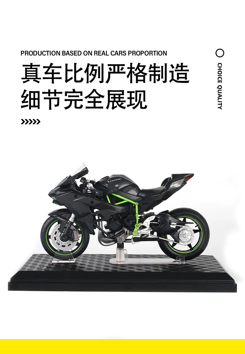 MSZ CCA 1:12 Kawasaki Ninja H2R with base alloy die-cast car motorcycle model, toy gift giving, die-cast static motorcycle model