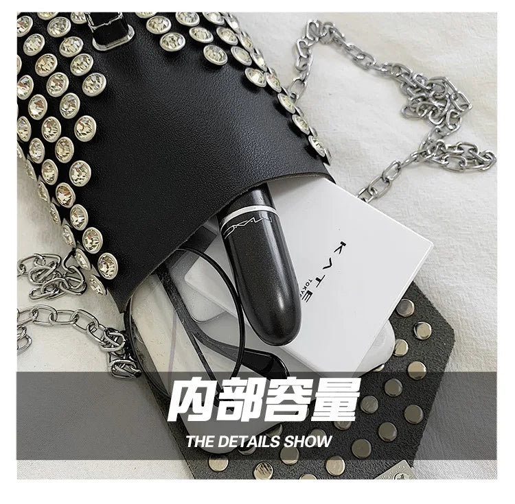 Luxury Full Rhinestone Women Phone Waist Bags Detachable PU Leather Waist Belt Shoe chain Crossbody Shoulder Bag Pack