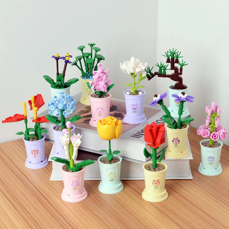 Zodiac Flower Building Block Eternal Bouquet Model Diy Home Decoration Small Particles Educational Toy Children Birthday Gift