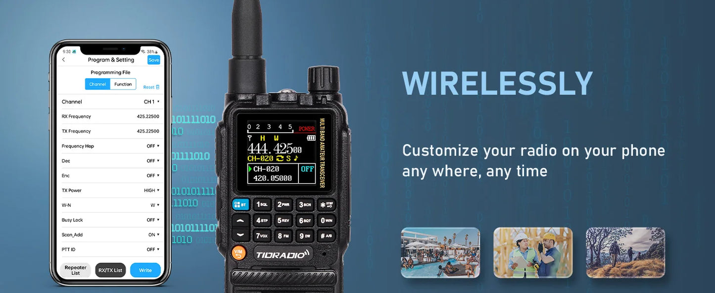 TIDRADIO H3 Walkie Talkie Phone APP Wireless Programming Dual PTT Air Band Long Range Radio USB Type-C Cable Programming &Charge