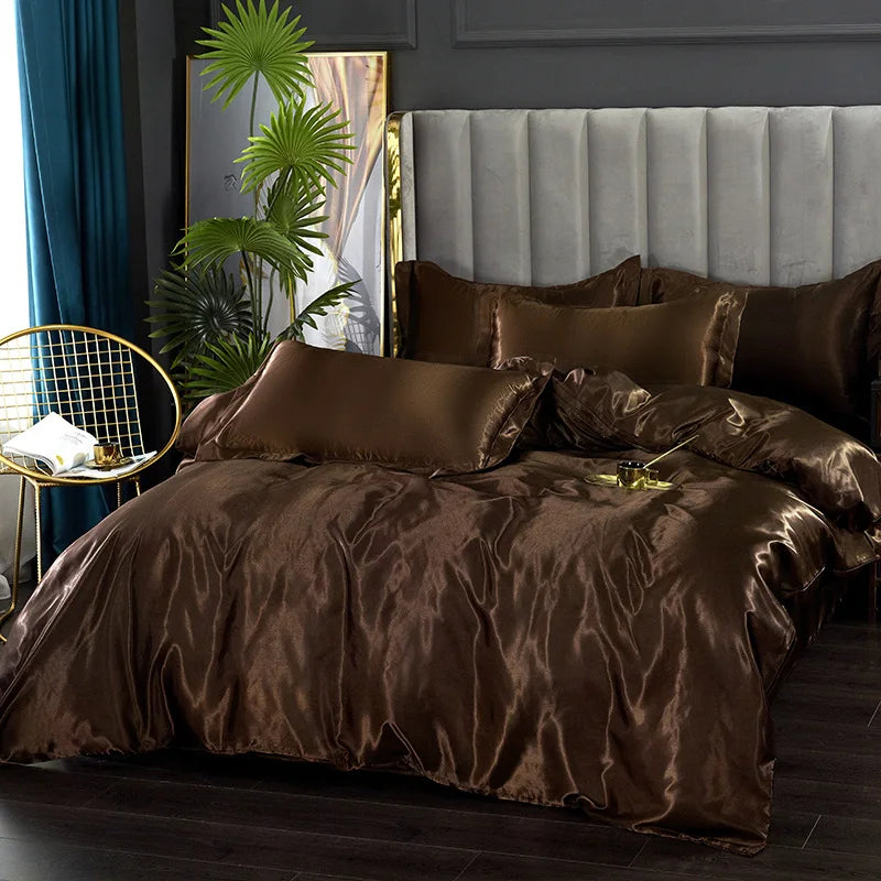 Silk Bedding Set with Duvet Cover Pink Bed Sheet Set with PillowCase 100% Pure Silk Bed Linen Set King Queen Full Twin Size