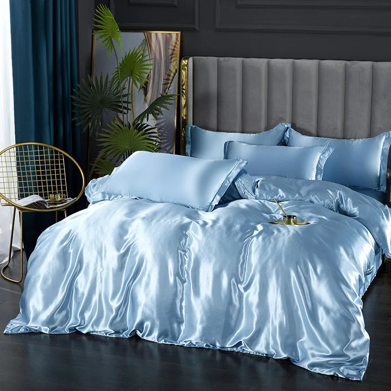 Silk Bedding Set with Duvet Cover Pink Bed Sheet Set with PillowCase 100% Pure Silk Bed Linen Set King Queen Full Twin Size