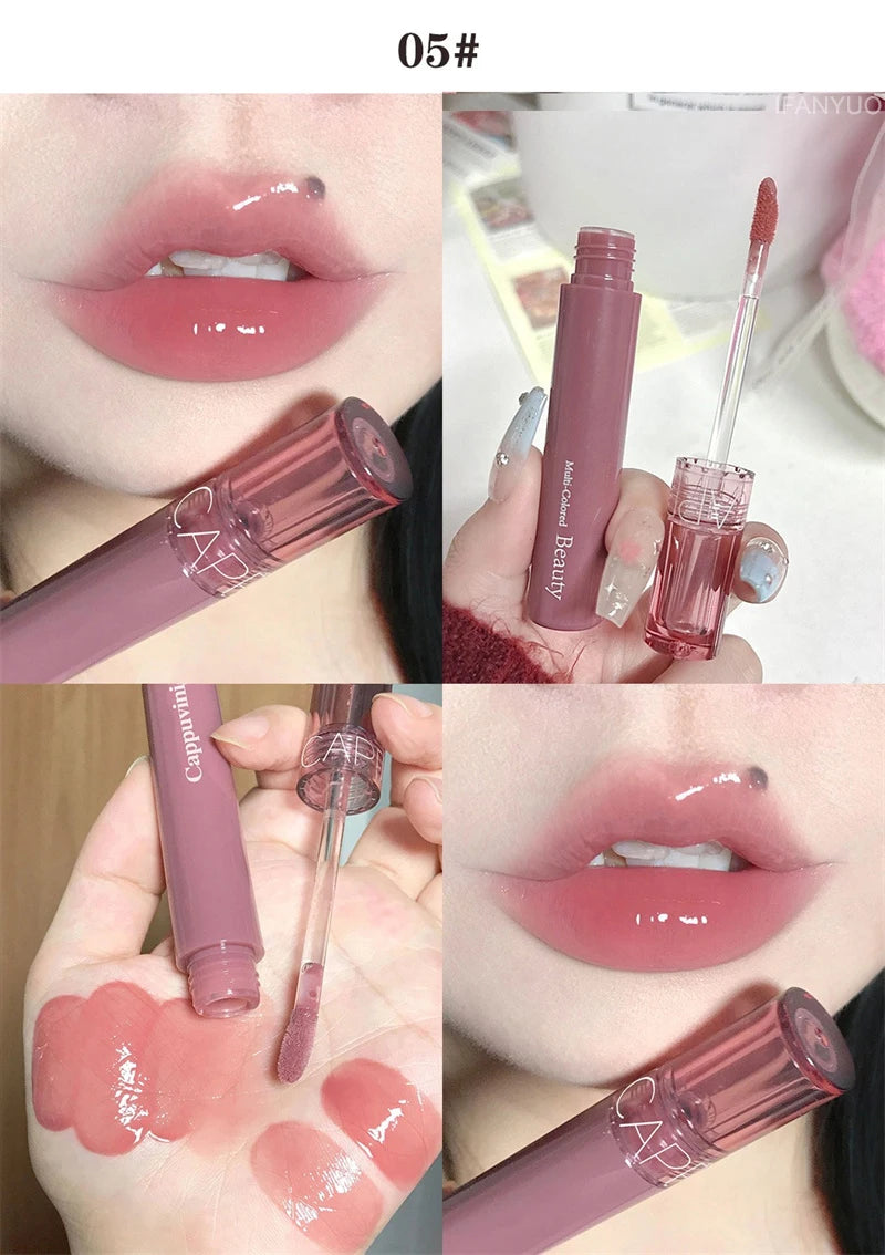 Waterproof Mirror Jelly Lip Glaze 6 Colors Water-light Lip Gloss Long Lasting Moisturising Glossy Red Tint Lips Makeup Cosmetics