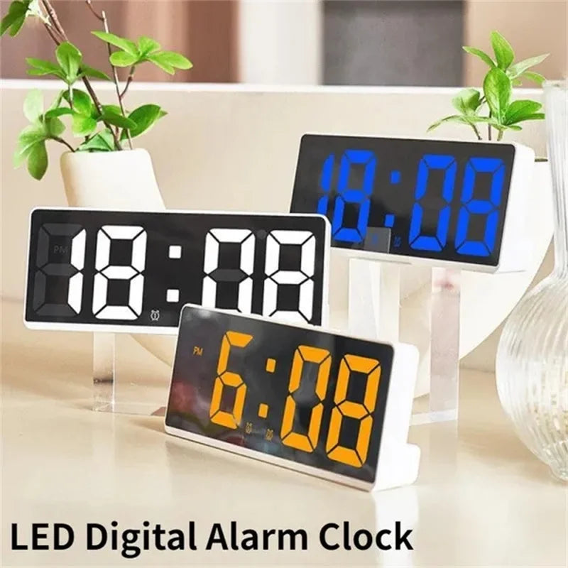 LED Digital Alarm Clock Voice-activated Mirror Double Alarm Clock Bedside Clock Temperature Snooze Electronic Watch Date Display