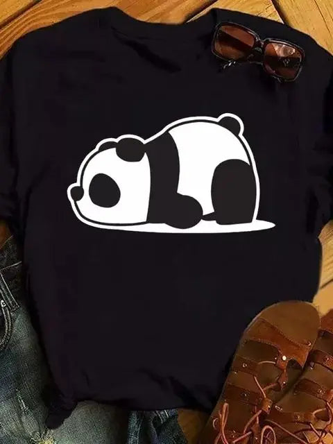 Maycaur Summer Women T Shirt Loose Tops Cute Panda Heart Print Short Sleeve Female Loose Casual T-shirt Ladies Top Teeadad