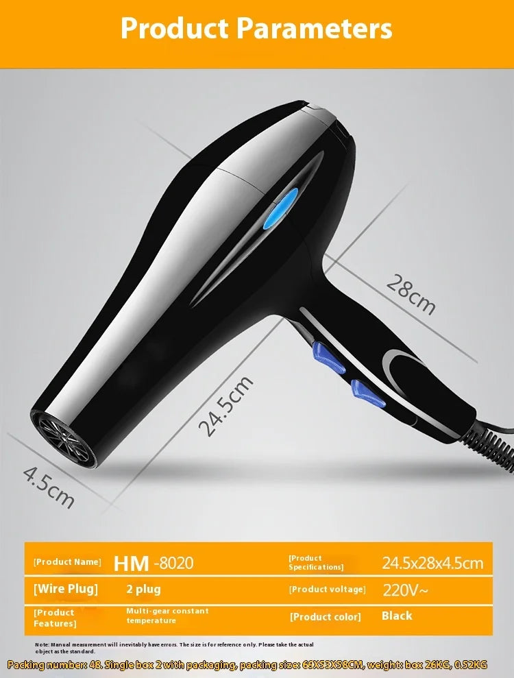 Hair Dryer 2200W Professional Powerful Hair Dryer Fast Heating Hot And Cold Adjustment Ionic Air Blow Dryer with Air Collecting