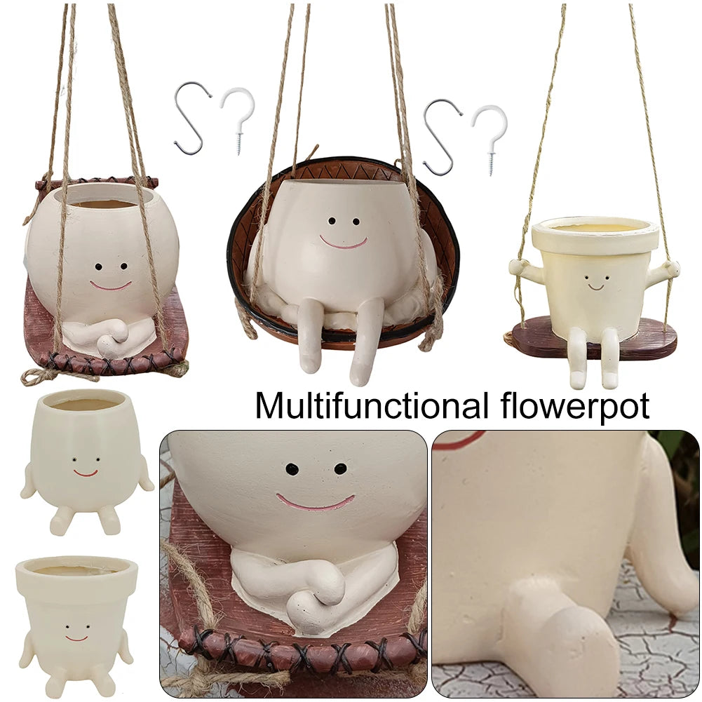 Flower Pot Wall Planter Pot Creative Swing Face Resin Cute Plant Succulent Pots Smiling Face Flower Container Garden Accessories