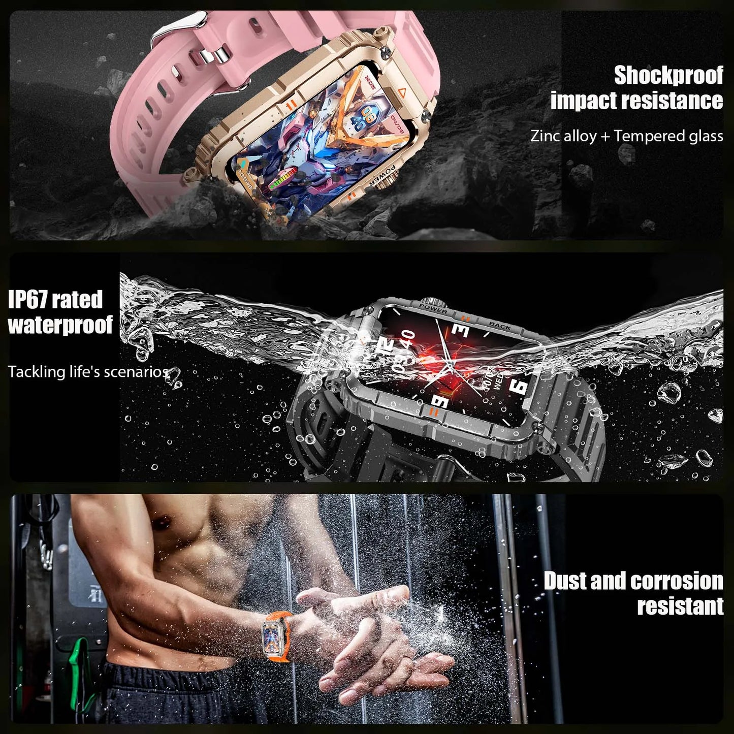 EIGIIS New Military Smart Watch 100+ Sports Modes Health Monitor Bluetooth Call IP67 Waterproof Men Women For IOS Android KR88