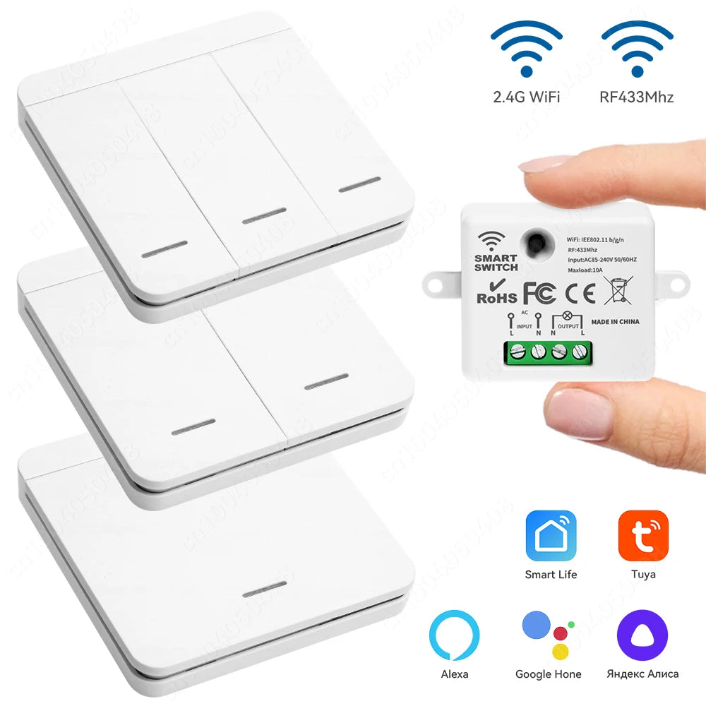 Tuya Smart Home WIFI Mini Smart Switch Rf 433Mhz Wireless Wall Switch 86 Panel Receiver Interruptor Voice Control Alexa Google