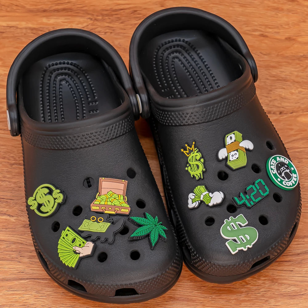 1pcs PVC Cats Charms for Clog Buckle Dollar Leaf Shoe Decorations Clips Accessories for Men Kids Favor Gifts Fit Wristband Gift