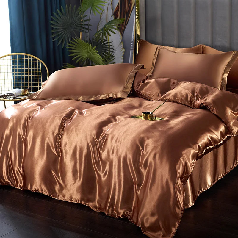 Silk Bedding Set with Duvet Cover Pink Bed Sheet Set with PillowCase 100% Pure Silk Bed Linen Set King Queen Full Twin Size
