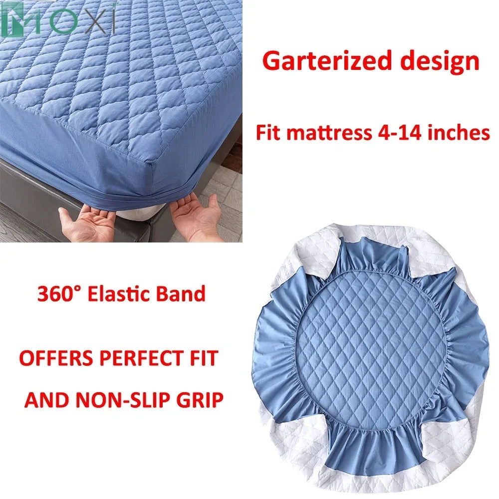 100% Waterproof Thicken Mattress Protector Cover Non-slip Fitted Bed Sheet Pad Bed Cover Single Double Bed Queen King Size 1Pc