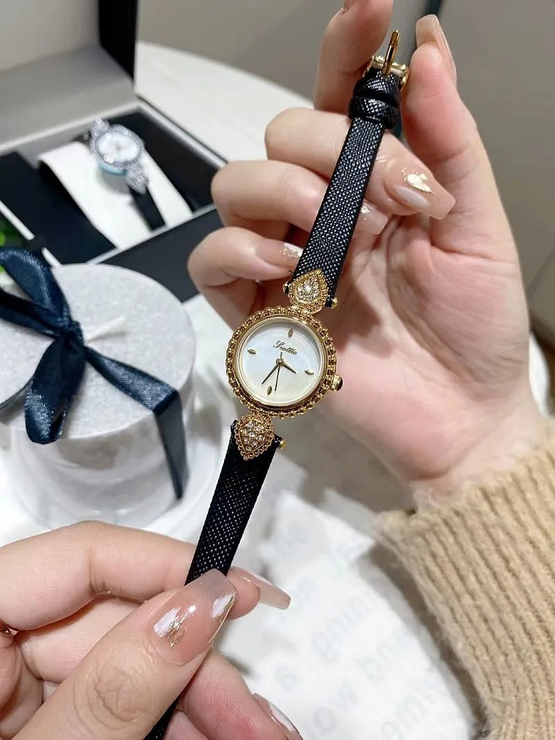 UTHAI Women Watch Light Luxury Brand Shell Faced Diamond Watches Waterproof Leather Strap Ladies Fashion Quartz Wristwatch gift