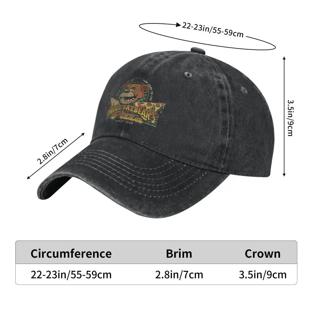 Pizza 1983 FNAF-Freddyy Five-Nights Men Women Baseball Cap Bear Gamer Halloween Distressed Cotton Hats Vintage Headwear