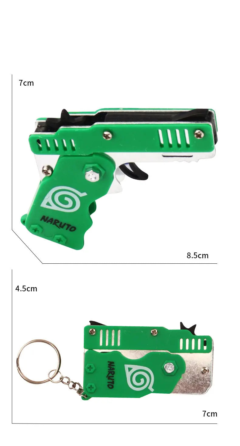 1PC MINI Toy Gun Keychain 50 Rubber Bands Folding Rubber Band Gun Shooting Pistol Alloy Key Charm Pendant Kid Outdoor Party Gift