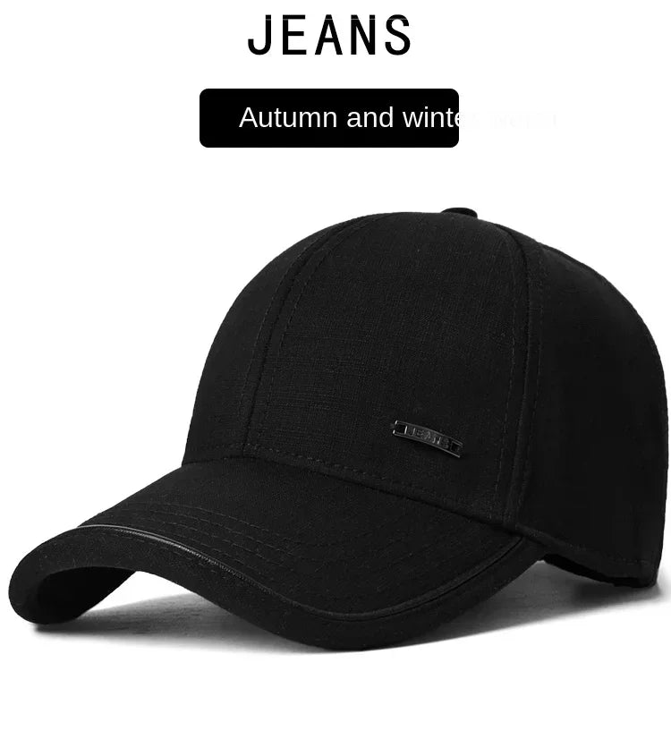 Men's Hat 2024 Autumn and winter Male Baseball Cap Casual Golf Trucker Dad Hat Outdoor Black Solid Color Windproof Adjustable Sn