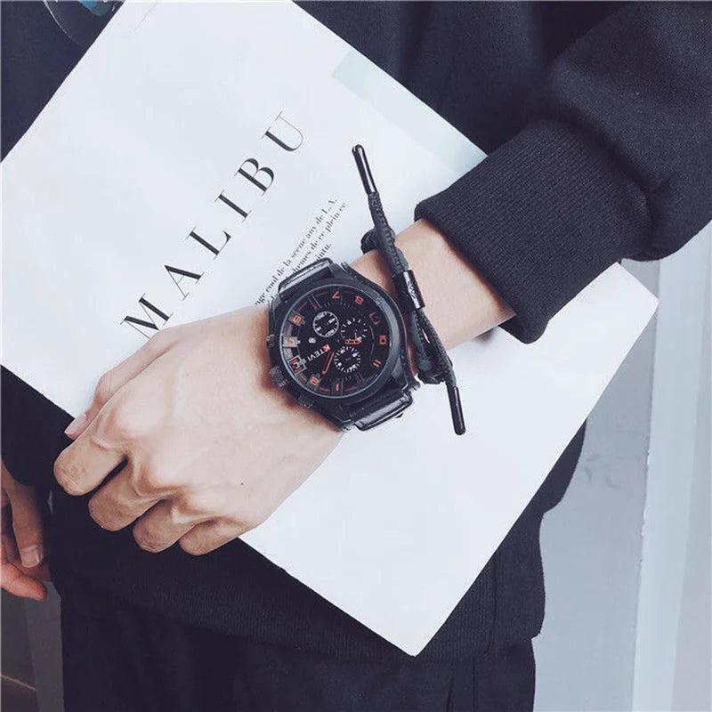 YIKAZE Luxury Business Men Quartz Watch Classic Retro Men's Watches Big Dial Leather Strap Date Military Wristwatch for Man