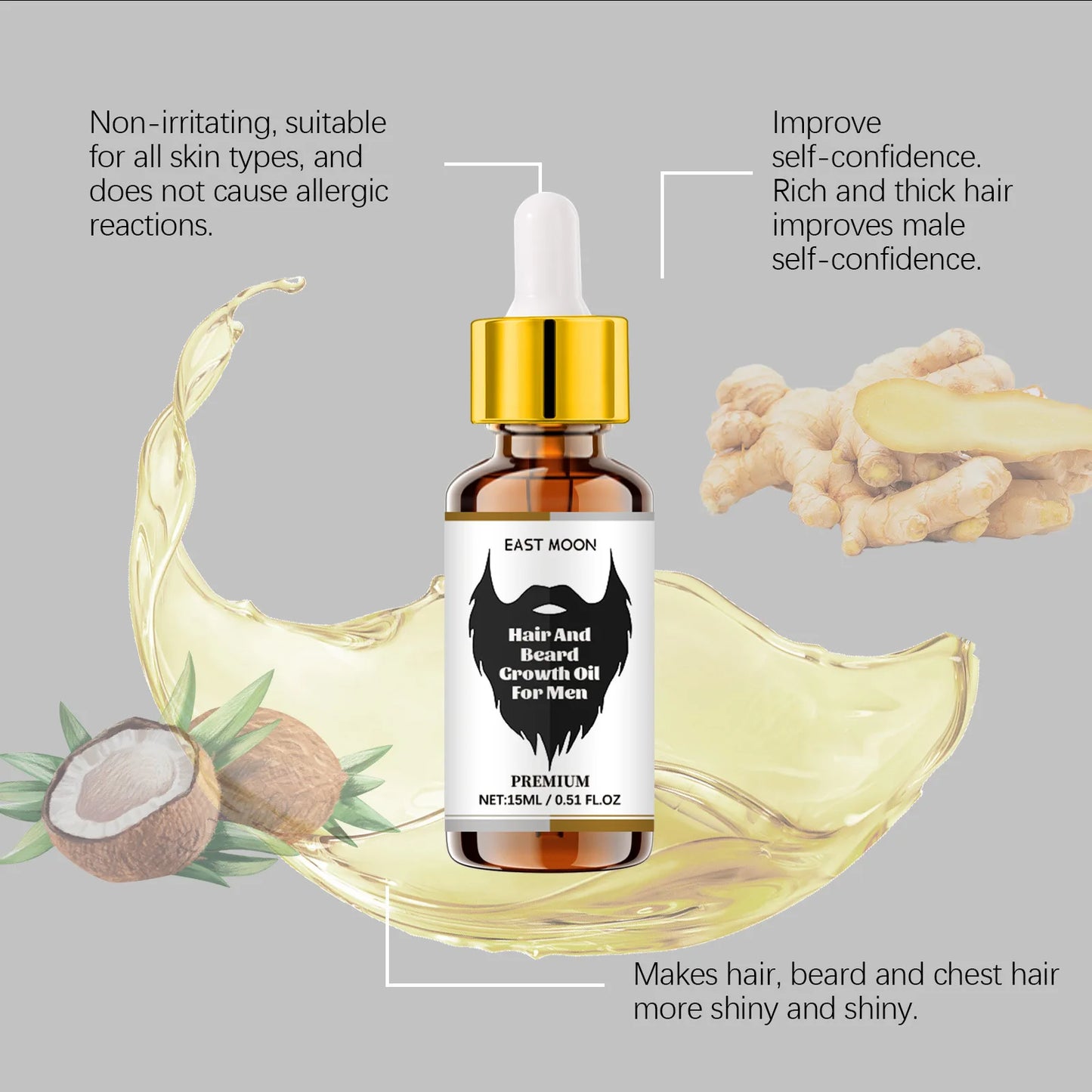 East Moon Ginger Hair Growth Oil Essential Prevent Loss Promoting Scalp Cleaning Repair Damaged Hair Regeneration Serum 15ML