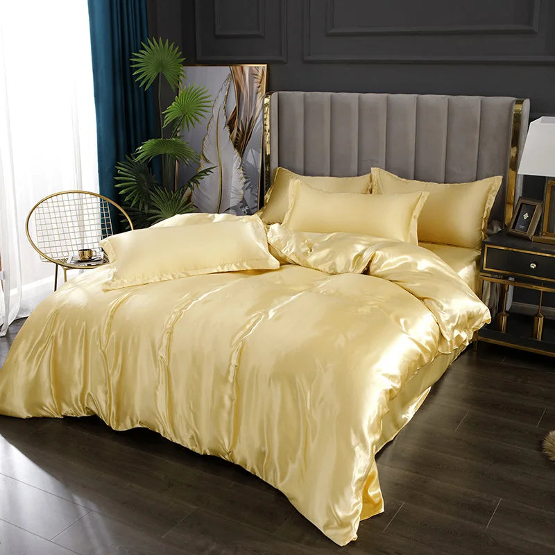 Silk Bedding Set with Duvet Cover Pink Bed Sheet Set with PillowCase 100% Pure Silk Bed Linen Set King Queen Full Twin Size