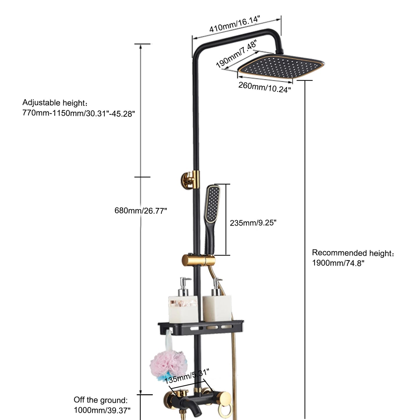 Black Shower Set Faucet Rainwater Manual System High-Quality Pure Lead-Free Copper Material With Good Water-Saving Performance
