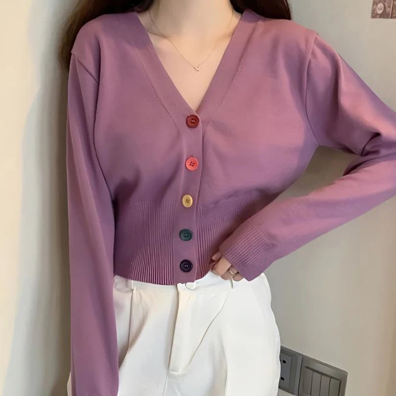 Women Single-breasted V-Neck Cardigan Sweater Long Sleeve Solid Knit Sweater Causal Office Tops For Women 2023 Autumn Winter