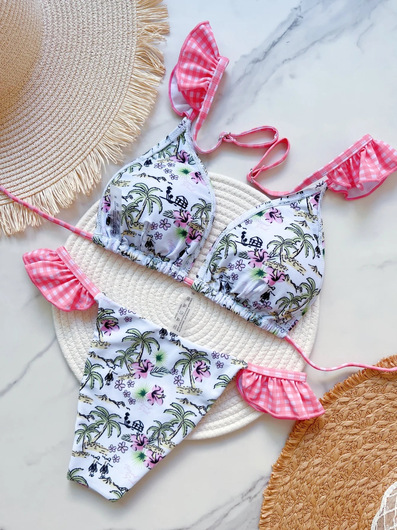 RUOTONSEPT Printed Ruffled Frilled High Leg Cut Bikini Women Swimwear Female Swimsuit Two-pieces Bikini set Bather Bathing Suit