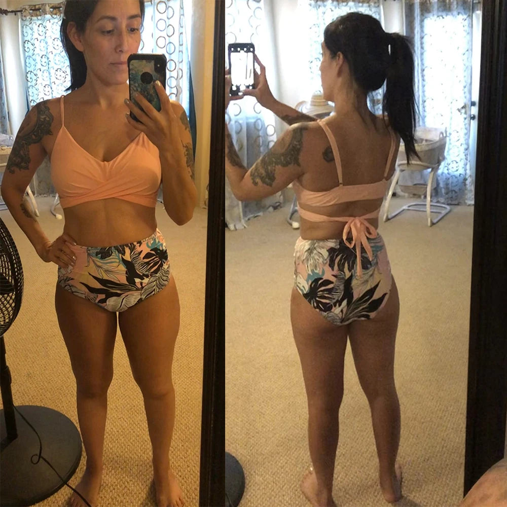 High Waist Sexy Bikini Set 2024 Biquini Swimwear Women Two Pieces Swimsuit Floral Beachwear V-Neck Bathing Suits Female