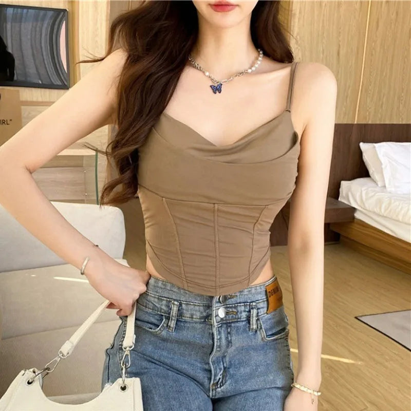 Ice Wrapped Chest Tank Top Sexy Backless Skinny Crop Tops 2023 Summer Elegant Lace Up Party Streetwear Women Camis