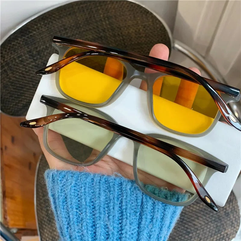Women Trend Two-tone Sunglasses New Personality Square Frame Sunglasses Retro Yellow Men Fashion Frosted Small Frame Glasses