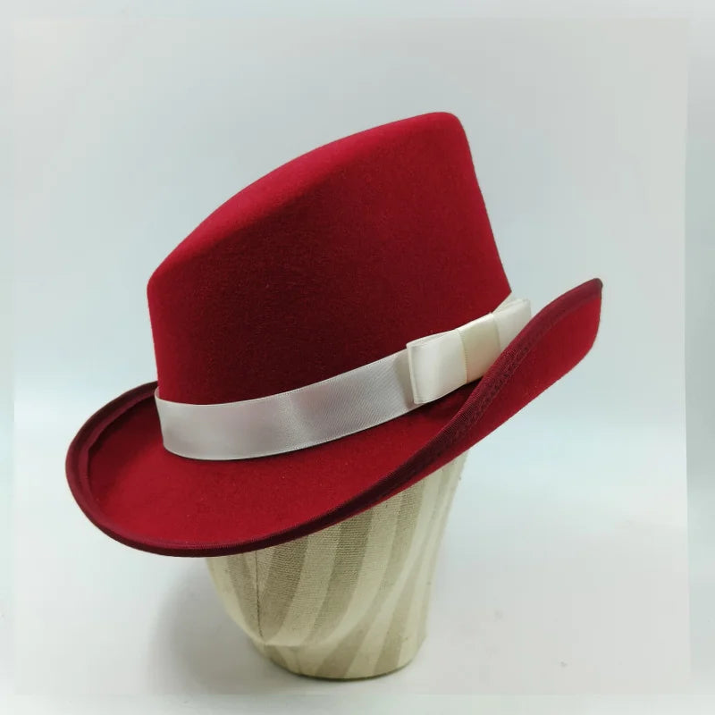 Fedoras Wool Magic high hat British black jazz top hat male court gentleman flat felt hat Webbing sombrero de copa británico
