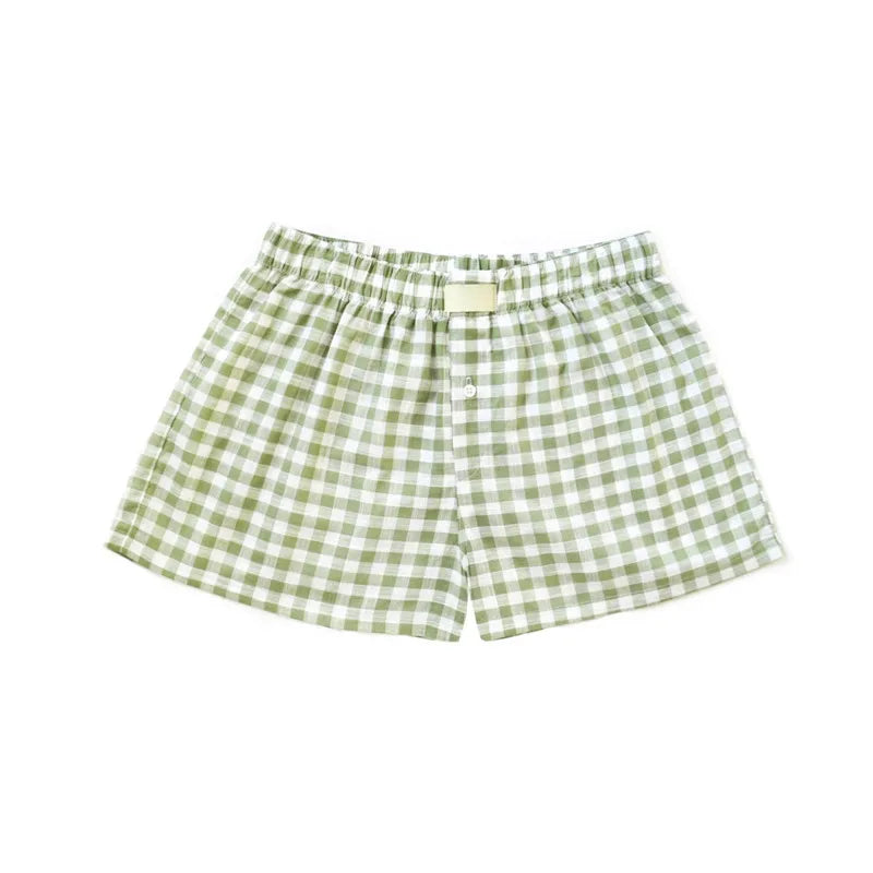 Women Vintage Summer Plaid Shorts y2k Fairy Clothes Sweet Girls Elastic Waist Slim Fit Bloomers Pants Loungewear Kawaii Shorts