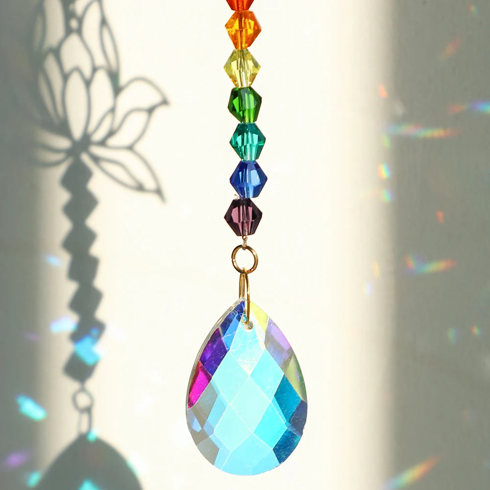 Crystal Sun Catcher Lotus Hanging Suncatcher Rainbow Maker Chakra Light Catcher Stained Glass Window Outdoor Garden Decoration