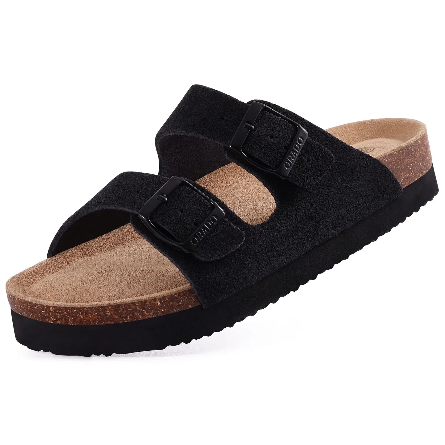 Kidmi Women Cork Suede Mules Slippers Outdoor Antiskid Beach Slippers Classic Cork Footbed Women Sandals With Adjustable Buckle