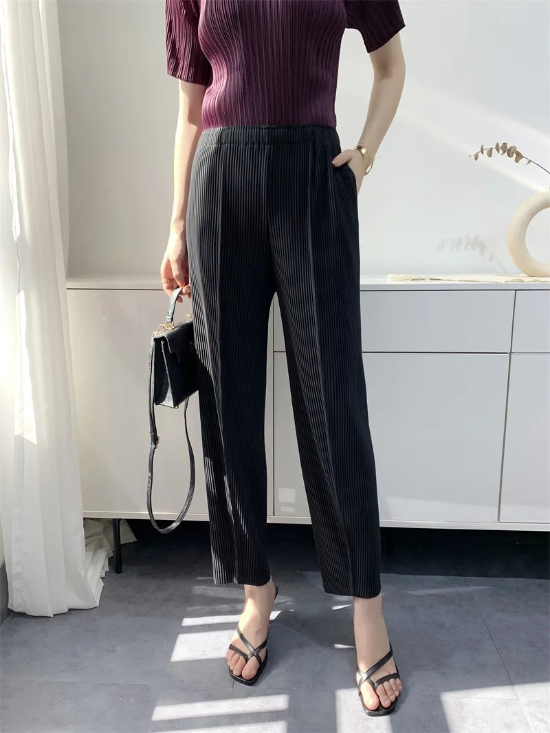 YUDX Miyake Pleated Pants Women's Thickened Fabric Loose Slim Comfortable Casual Pleated Pants 2024 Early Spring New