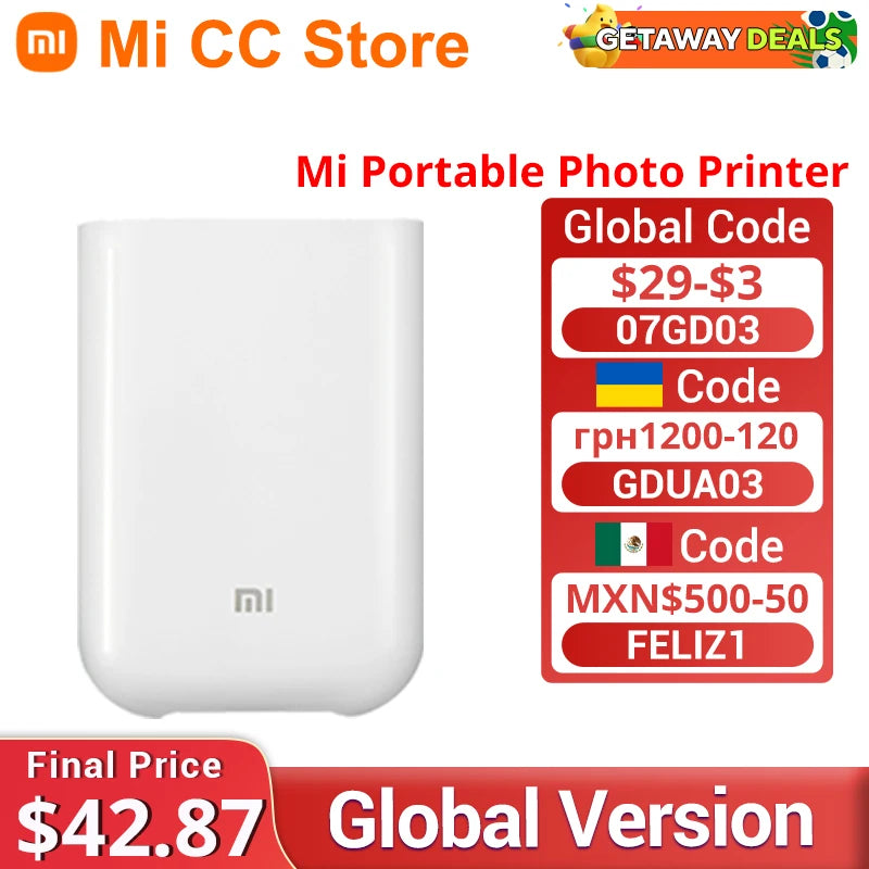 Global Version Xiaomi Mi Portable Photo Printer AR Photo ZINK Thermal Pocket Mini Wireless Bluetooth Printer Support Mi Home APP