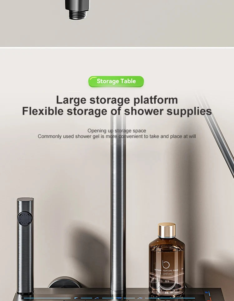 Bathroom Shower Full Set Gray Digital Display Shower System Set Piano Button With Ambient Light Faucets Shower Head