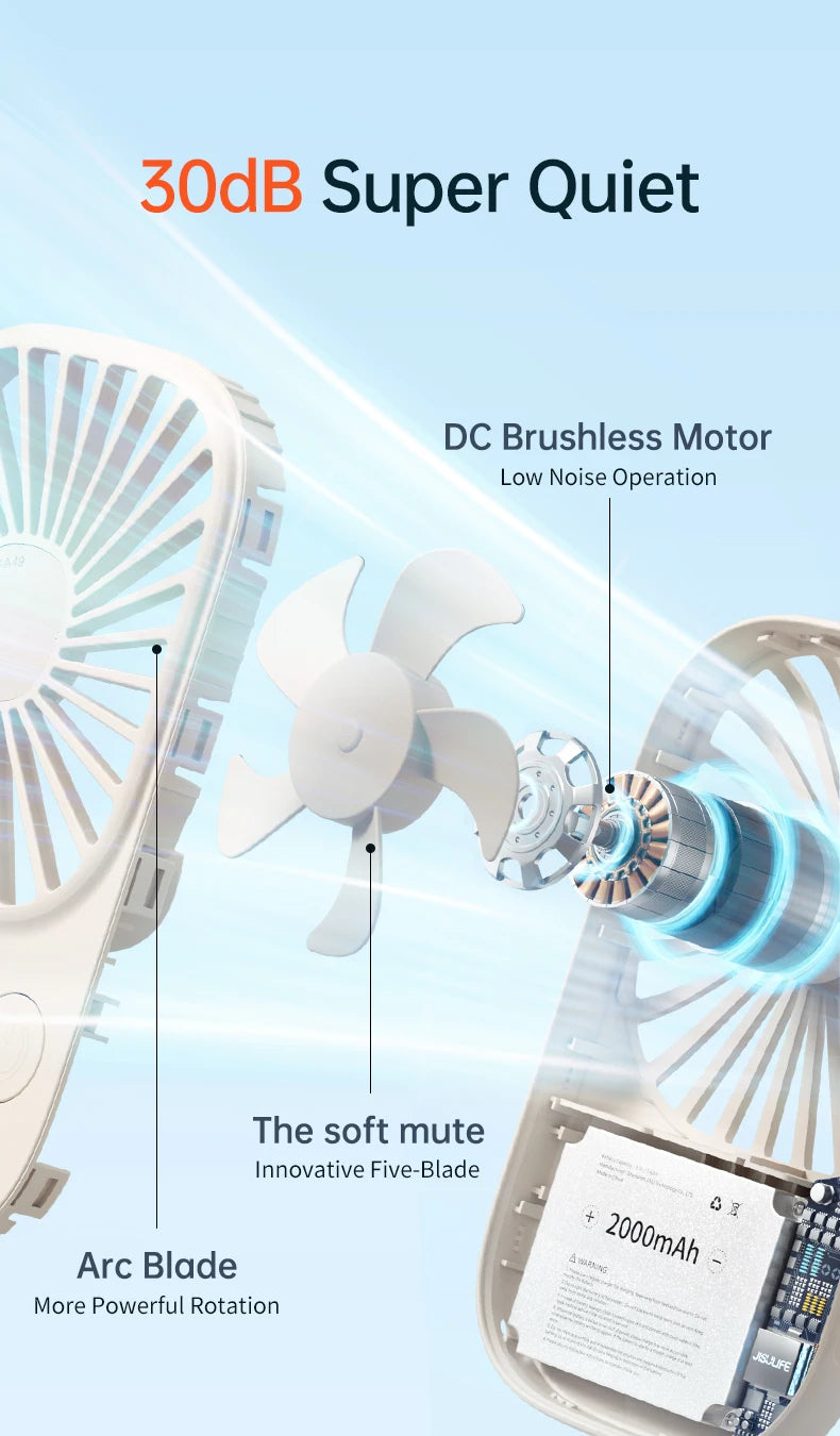 JISULIFE Mini Handheld Fan, Small Fans Portable with Bracket, USB Rechargeable Desk Fan ,Makeup Eyelash Fan ,Send Lanyard