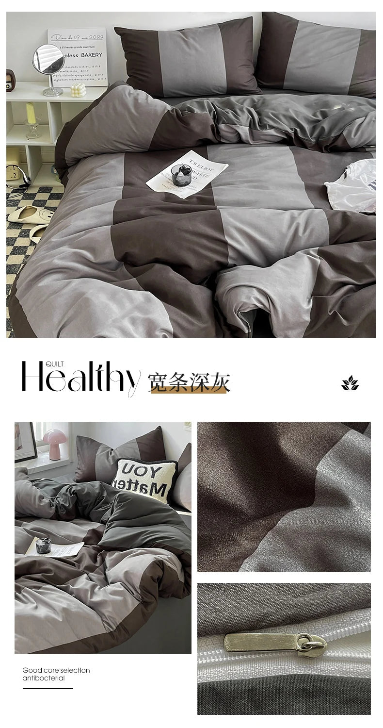 Stripe Bedding Comforter Set with Pillowcase bed sheet Single Full Size Bed Linen Duvet Cover Set Queen/King Double Single Bed