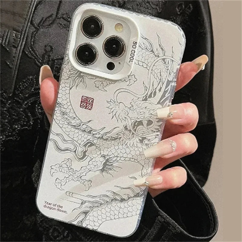 New Luxury Laser Eastern myths legends Chinese dragon Phone Case For iPhone 11 12 13 14 Pro Max 15 Plus 3D Totem Anti-drop Cover