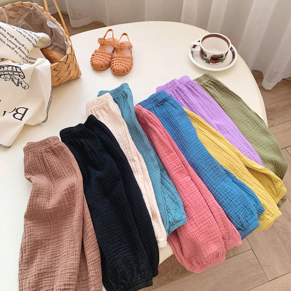 Sweet Girls Cotton Linen Pants Baby Kids Casual Loose Harem Pants Spring Summer Girl Breathable Pant Children Clothing