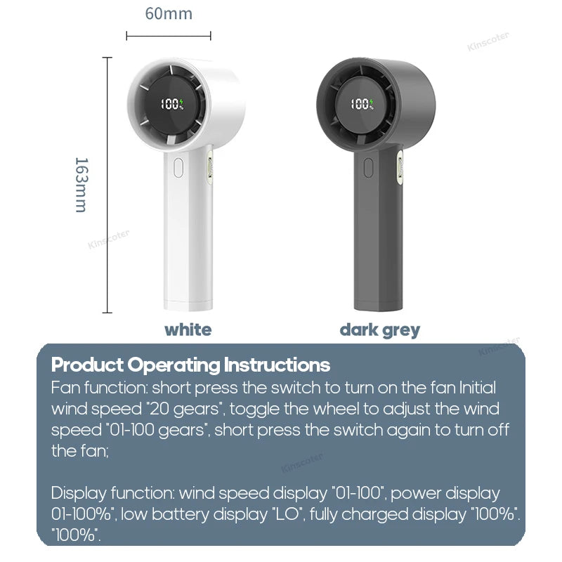 Mini High Speed Turbo Handheld Fan 100 Wind Speeds Adjustable with Digital Display 3000mAh Battery Operated Electric Eyelash Fan