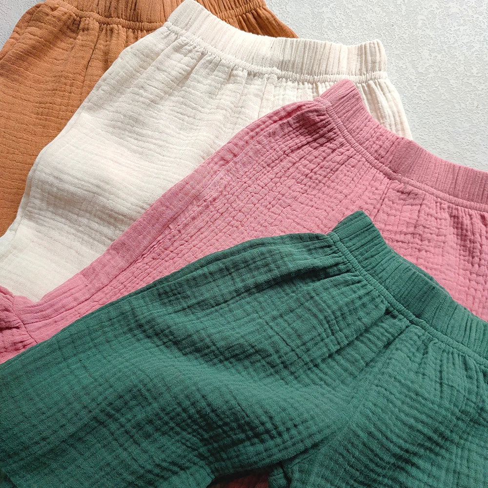 Children's Clothing Girls Cotton Ruffled Flared Pants Summer Solid Color Casual Shorts Kids Baby Girls Loose Ankle-Length Pants