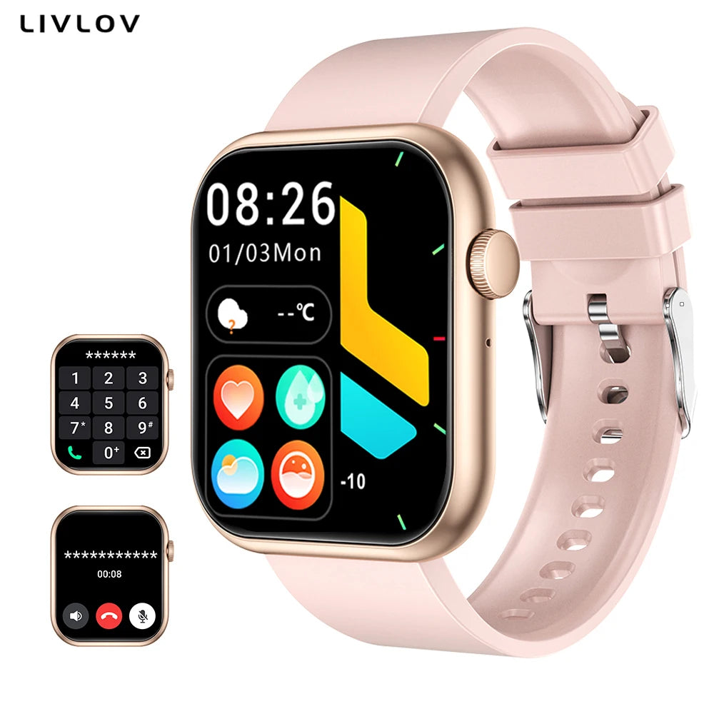 AI Voice Assistant Smart Watch, 2.0'' HD Screen Fitness Tracker with Temp Check/ Breathing Exercise/ Flashlight/ 100+Sports
