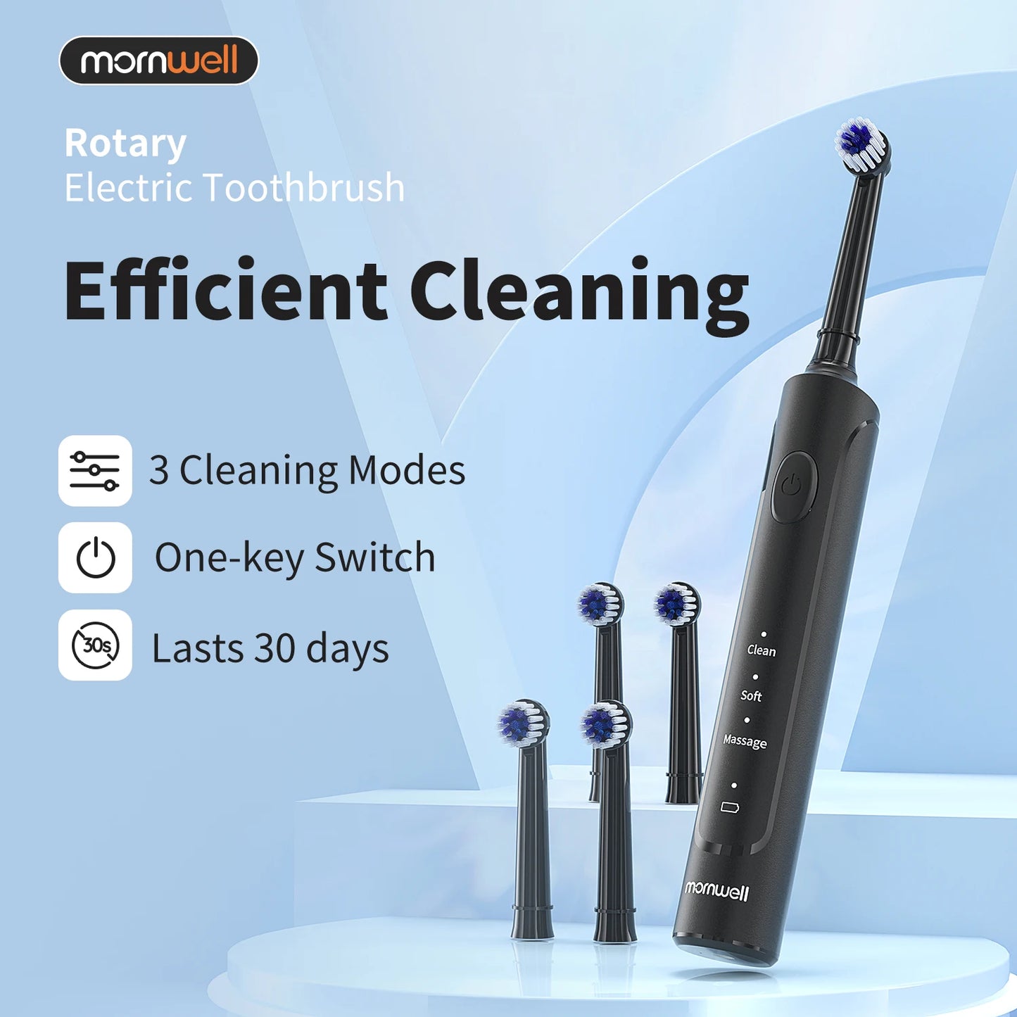 Mornwell T37 Electric Toothbrush Rotation Clean Teeth Adult Teeth Brush Electric Tooth Brush With 4 Extra Replacement Heads