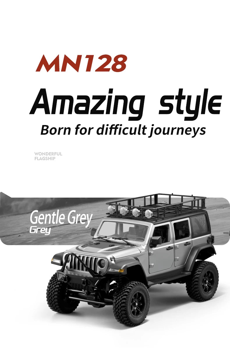 RC Crawler 4x4 Car MN128 2.4G Climbing Buggy Professional with LED Light Full Scale Remote Control Cars Toys for Boys Gift