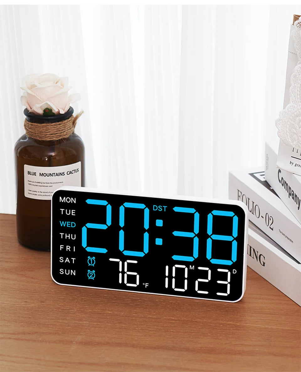Voice Control Alarm Clock USB Powered LED Digital Clocks Temp Date Week Display 12/24H DST Brightness Adjustment 2-Alarms Clocks
