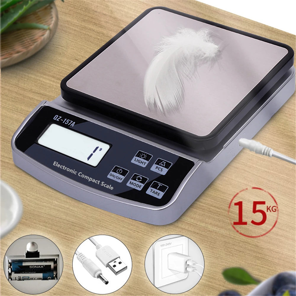15KG/10KG/3KG Electronic Kitchen Scale Precision Digital Food Scale Household BBQ Baking Balance USB Charging Smart Coffee Scale
