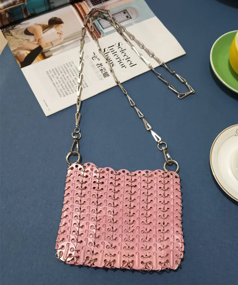 luxury Women Bags Designer Metal Sequins Chain Woven Bag Hollow Evening Bags Clutch Female Travel Holiday Shoulder Bag Handbag