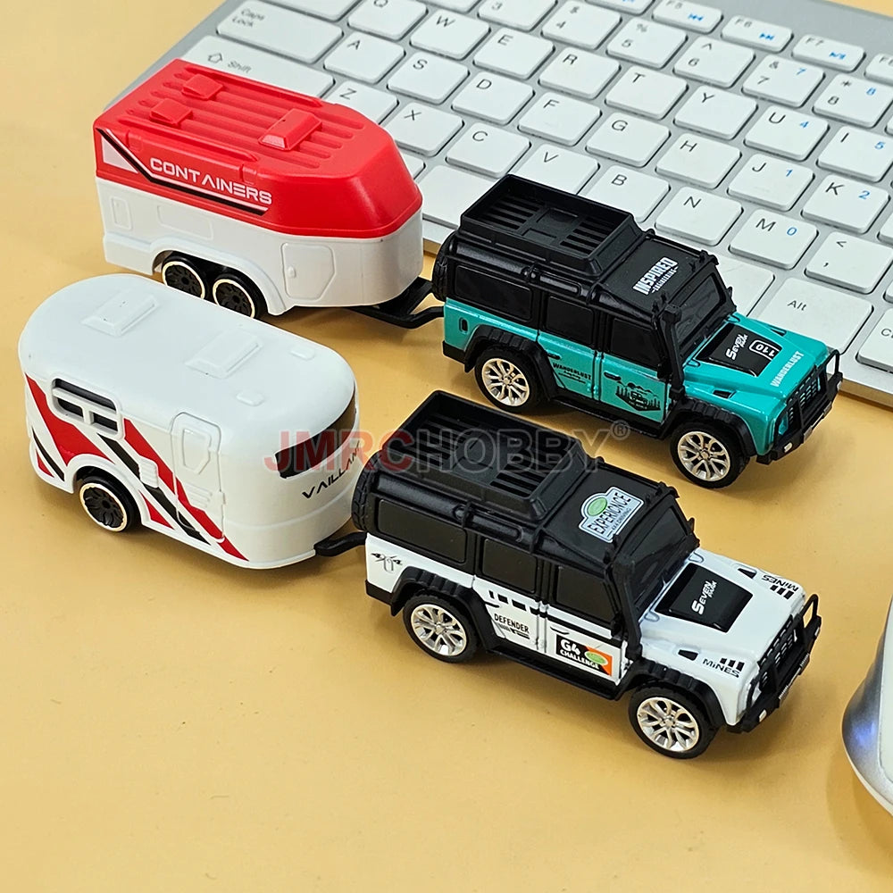1:64 Metal Alloy Proportional Remote Control Vehicle Model 2.4GHz Mini Simulation RC Car With Trailer
